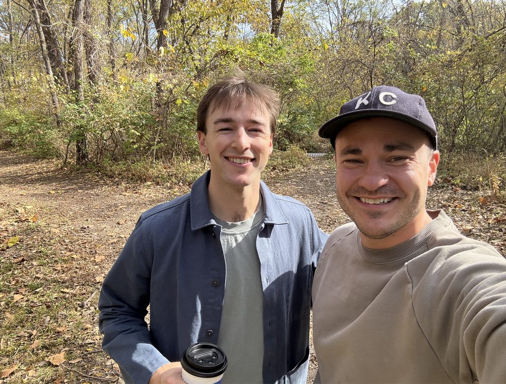 Will on a wooded trail with coffee